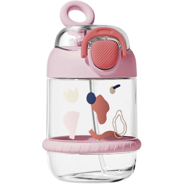 Juomapullo, juomalasi pillillä ja kannella, tyttöjen juomapullo, pieni juomapullo, BPA-vapaa (pinkki)