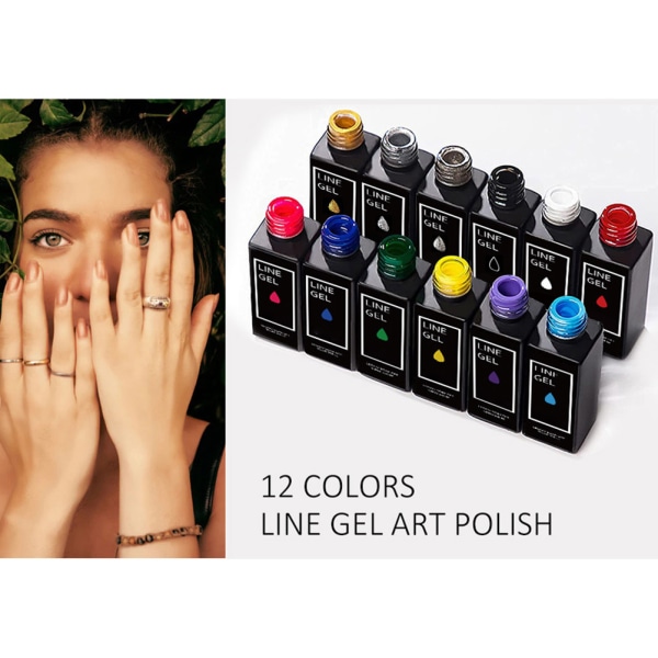 12 Color French Nail Color Line Polish Gel Kit Nail Art Line Kiillotusgeeli UV-geelimaalaukseen ja -piirtämiseen Akryylikynsien liimaa Draw Polish Liner geelit