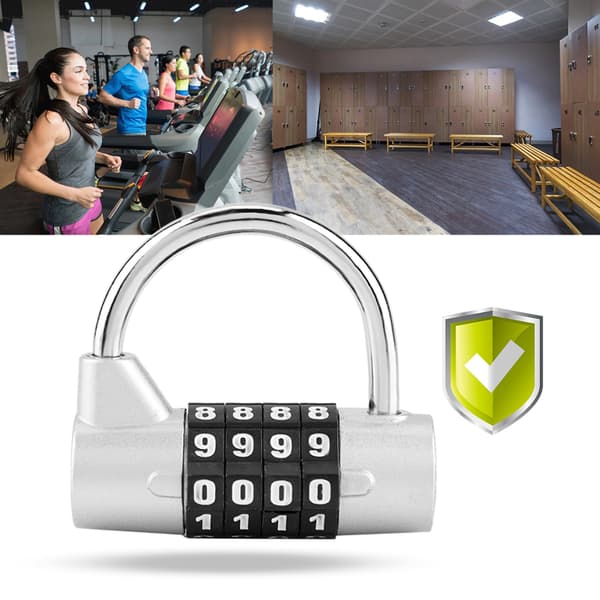 4-siffrigt kombinationshänglås för resväska, gymskåp, säkerhetslås, silver