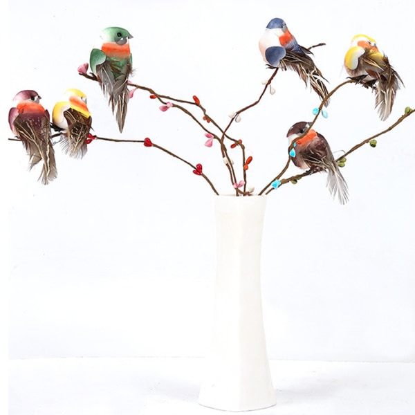12 stk søt kunstig fugl dekor simulering fugl DIY dekorasjon ornament for hjemmehage