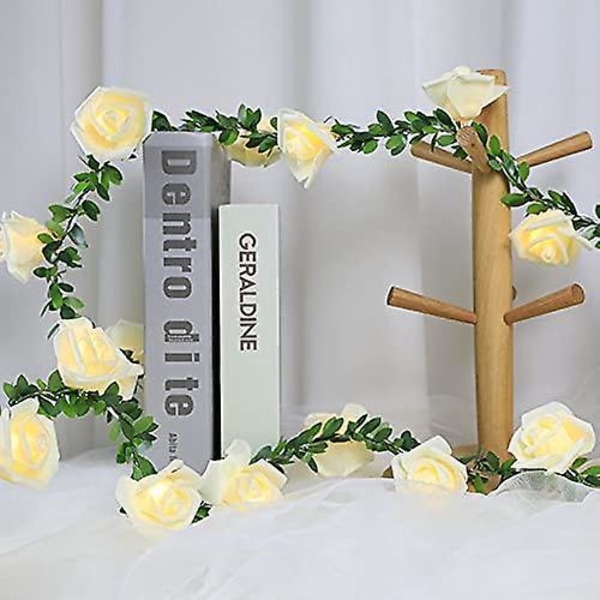 Rose Rattan Blomster Fe-ljus, 3m/9.81ft 20 LED Varm Vit, Batteridriven Dekorationsljus för Födelsedagsfest Bröllop