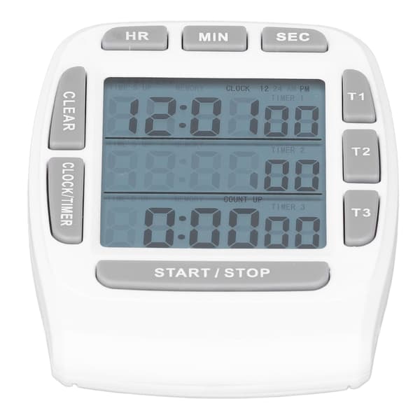 Triple Timer Ur Nedtælling Op 4.0x4.4cm LCD Display Multifunktion Hvid Indbygget Batteri