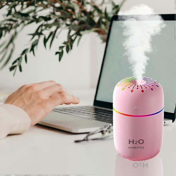 Bärbar Mini Luftfuktare, Liten Kylare, Dimluftfuktare med Färgglatt Nattljus, Bil (Rosa)_SZXM