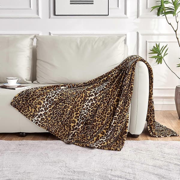 Leopardmønstret teppe for seng, sofa, reise og camping, supermykt og behagelig fluffy teppe 130x150cm