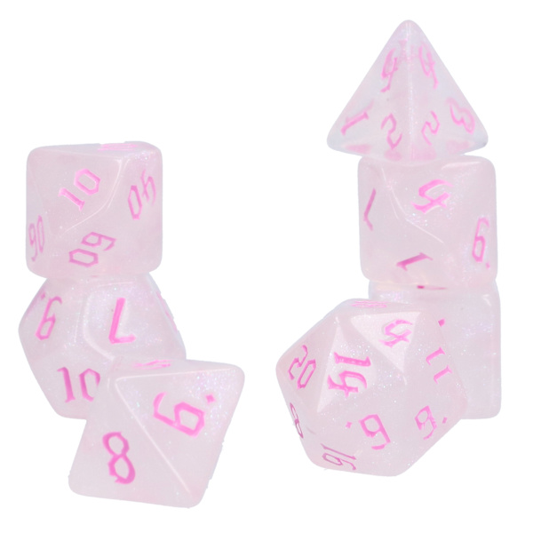 7 st polyhedral tärningar i akryl, vit polyhedral 7-tärningsspel leksaker för rollspel rosa