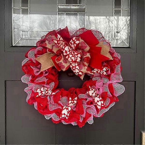 Valentinsdag Stoffkrans, Kunstige Vårkranser med Sløyfer Garland Dekorasjon for Høytidsfestival