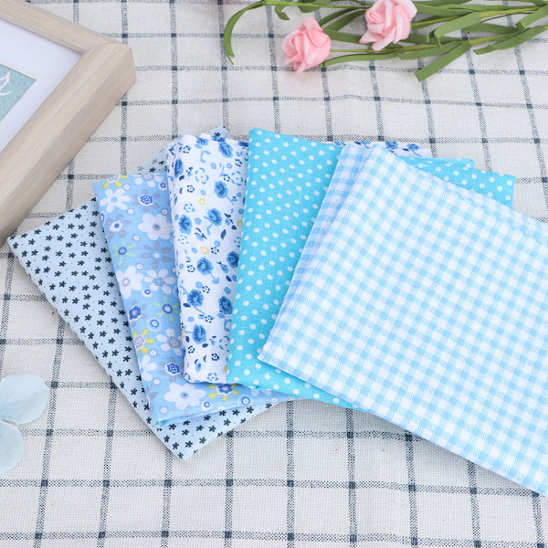 5 st/set DIY tryckt bomullstyg hantverk quiltning sömnadstyger kit 50x50cm blå