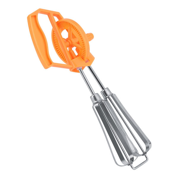 Æggepisker i rustfrit stål, plastik, håndsving, automatisk rotation, arbejdsbesparende manuel håndmixer til hjemmekøkken, madlavning, orange