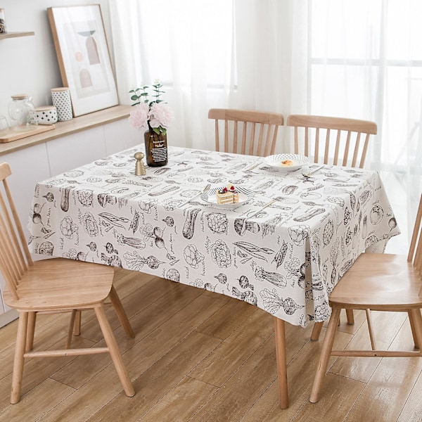 1 stk. rektangulær dug med sødt grøntsagsmønster, bomuld-hør, støvtæt dug til køkken, spisestue, buffetdekoration (140x180cm)