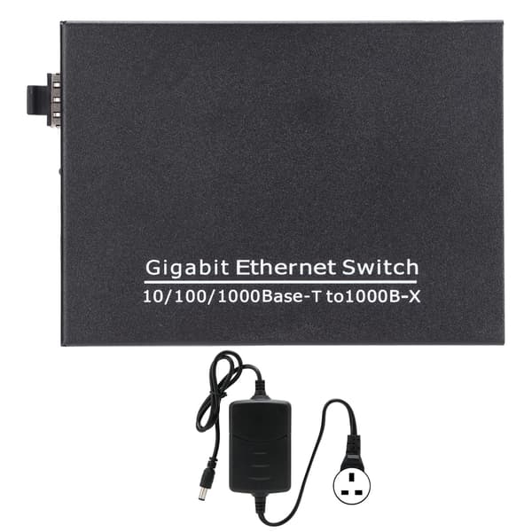 2-ports Gigabit Ethernet Switch TBC‑MC3712E‑SFP Plug Play Stabil Robust Computer Netværksswitch 100‑240V UK Stik