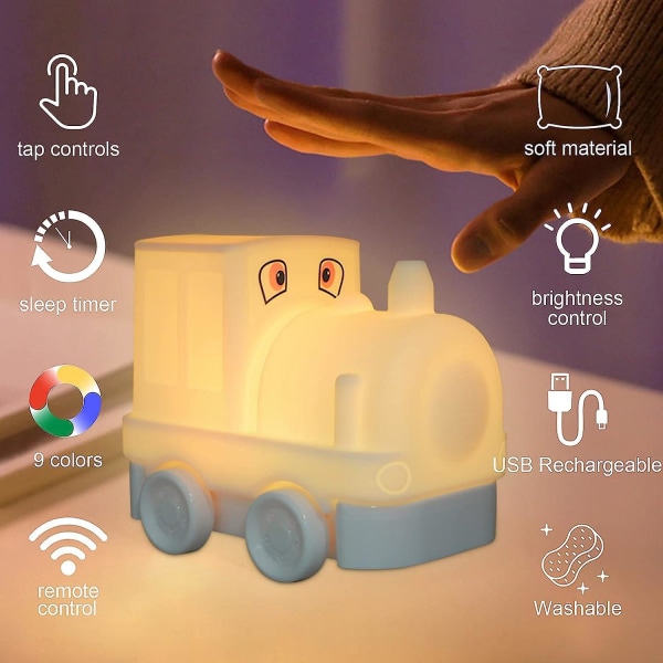 Bärbar fjärrkontroll Silikon Nattlampa - USB Uppladdningsbar, 9 färgskiftande flerfärgslampa för barn Baby Sovrum Barnkammare Present