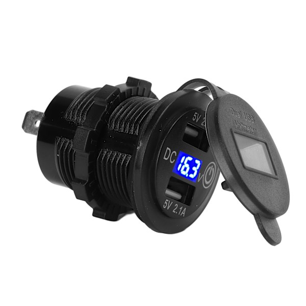 Billader for bil med dobbel USB-port, hurtiglading, spenningsvisning, universell for 12-24V lastebiler motorsykler