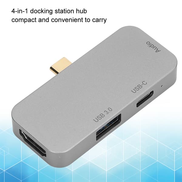 4 i 1 USB-C Hub Grå Multifunktionell Expansionsdocka Typ-C till HDMI-kontakt 60W PDGrå