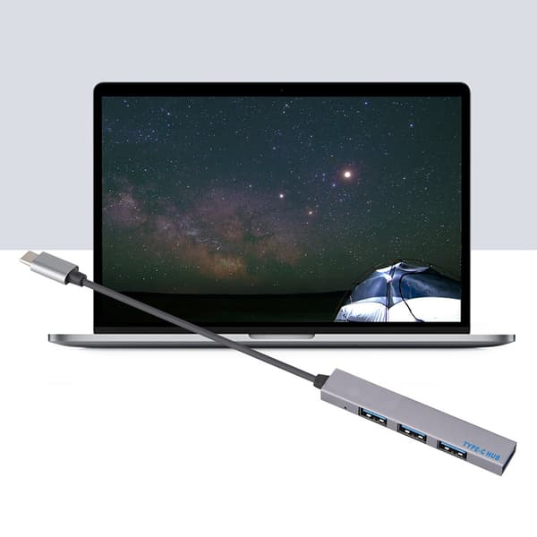 Aluminium magnesiumlegering Typ C till USB2.0 4-portars hubbadapter stöder OTG-funktion (grå)
