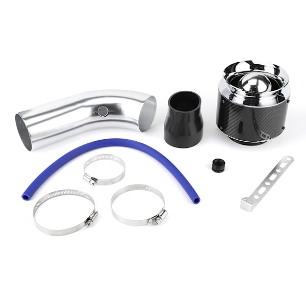 Kolfiber stil bil kalluftintag filter aluminiumrör kit 76mm 3in universellt kit (litet silver aluminiumrör)