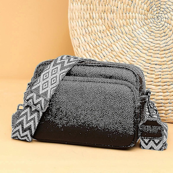 Crossbody Veske Dame Skinn Liten Skulderveske Med Bred Stropp Glidelås Og Avtakbar Skulderstropp blå