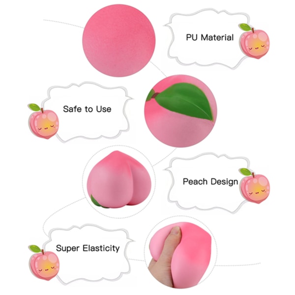 Peach Fruit Squishy - Långsamt stigande mjukis för barn - Present för stress relief