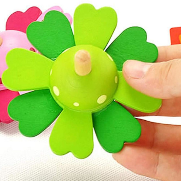 4 stk fargerike blomstersnurrende topper for barn Nyhetstre i tre Snurrende toppgave for barn