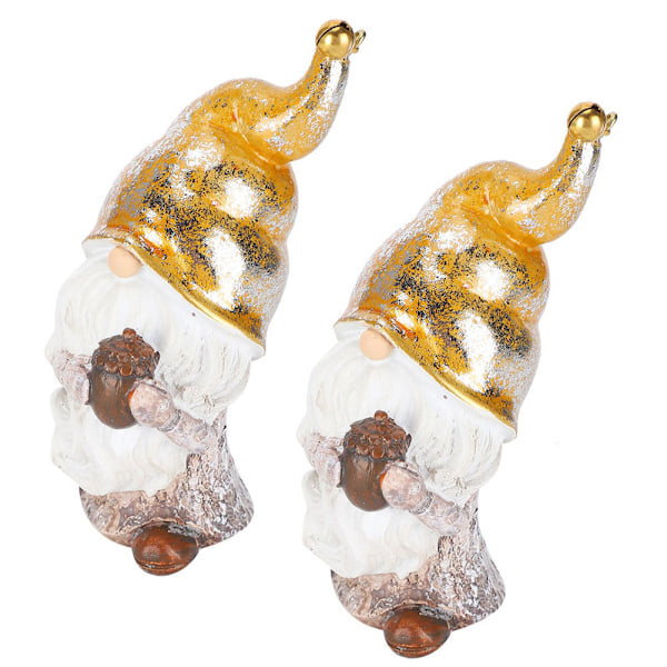 2 st Resin Tomte Staty Ornament Jul Vit Skägg Skog Män Hantverk Dekoration Present