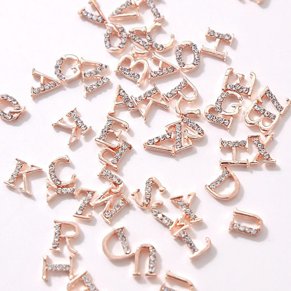 Gyllene 3D ihåliga nagelalfabet - Set med 26 strassbokstäver för nagelsalong DIY (10 st) D