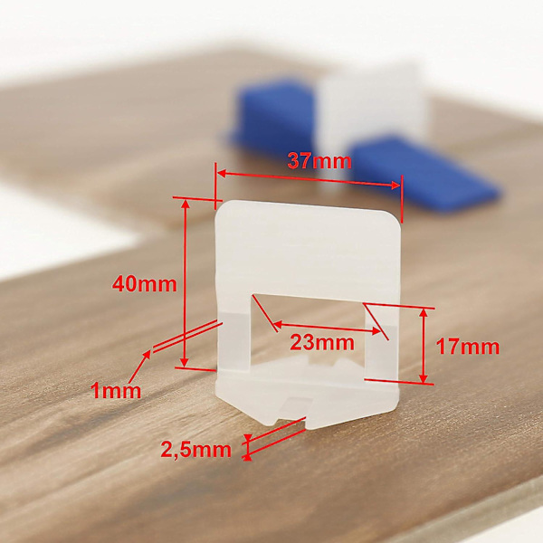 Paket med 100 stycken genomskinliga 2 mm utjämningsflikar för kakelinstallation