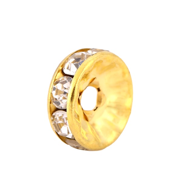 100 stk/sett Legering rhinestone løs sjarm spacer perle for smykker å lage (gull 8 mm)