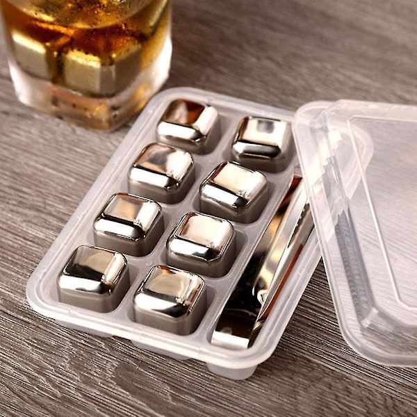 Återanvändbara Isbitar i Rostfritt Stål, Presentset med Bartender-Tång