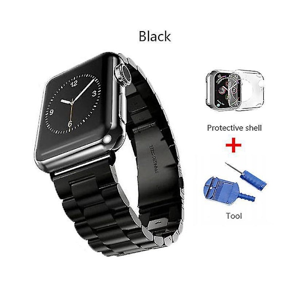 Rustfritt stålrem for Apple Watch - 40mm/44mm, 38mm/42mm, armbånd Sport Metal Watchband for iWatch 5/4/3/2/1 38mm Svart med verktøy