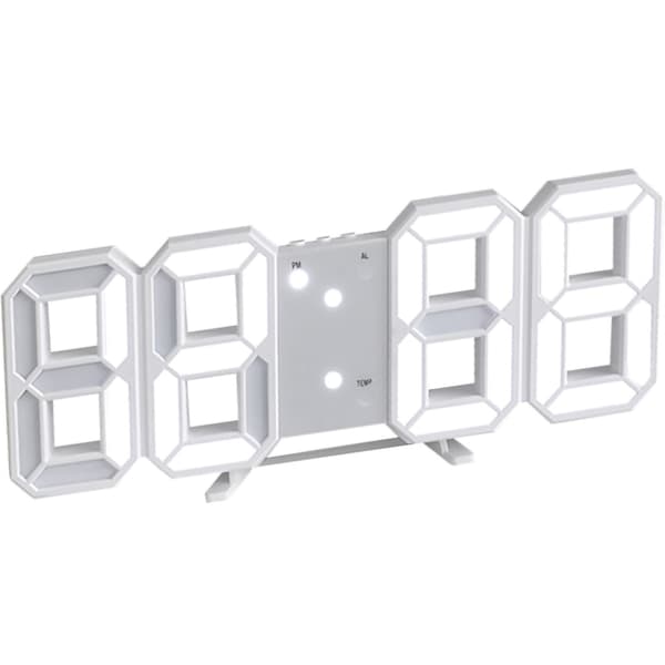 3D LED Väggklocka Minimalistisk Väggmonterad Väckarklocka för Hem Vardagsrum Kontor Vit Font Vit Text