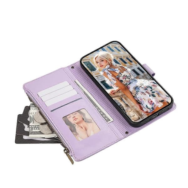 Compatible Case for Samsung Galaxy A56 5G, Multi-Slot, Zipper, Leather Case with Wrist Strap Purple