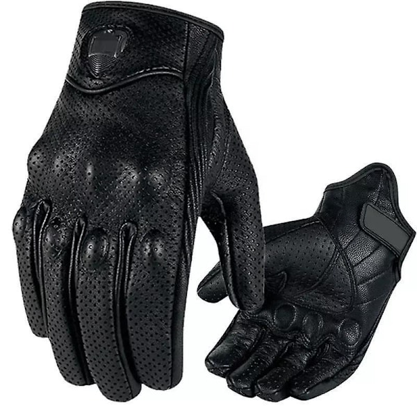 Perforated Black Leather Motorcycle Cruiser Gel Gloves for Men