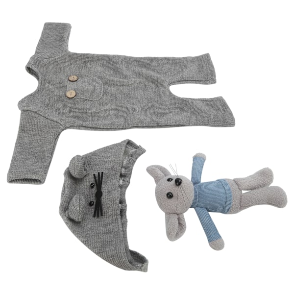 Nyfødt babyfotografering rekvisitter hat jumpsuit legetøjssæt tegneserie baby billede outfit til spædbarnGrå hat + legetøj + jumpsuit