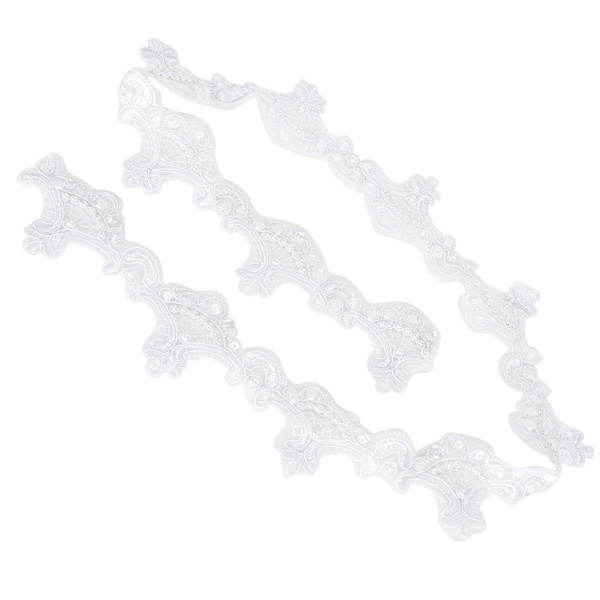Dekorativt blonderbånd med perler, polyester, broderet, tilbehør til tøjdekoration, 1 meter, hvid