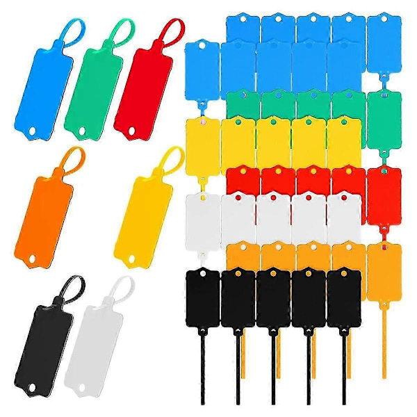 200 st Plastfraktetiketter, 3,7x6,3 cm, Hängande Etiketter med Förseglingsrem, Fraktkabelbandsetiketter