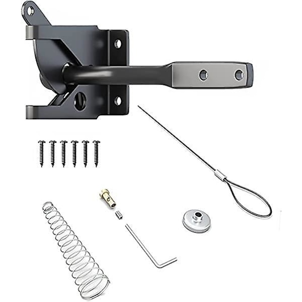 Puutarhaportin salpa, automaattinen painovoimasalpa - jousiteräksinen porttilukko, säädettävällä kaapelilla puutarhan metalliaidoille, musta 11,6x6x4,3