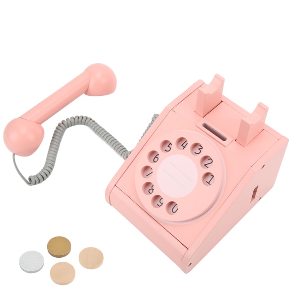 Simuleringstelefon til børn Pink Gammeldags drejelig urskivetelefon retrodesign træsimuleringsretro urskivetelefon Pink