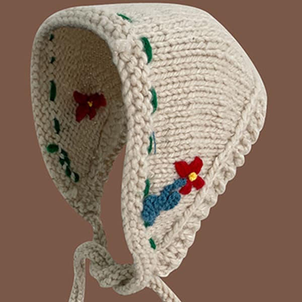 Strikket Ørehat Varmer Retro Håndlavet Efterår Vinter Ins Stil Sød Kvinde Tilbehør Beige M(56-58cm)