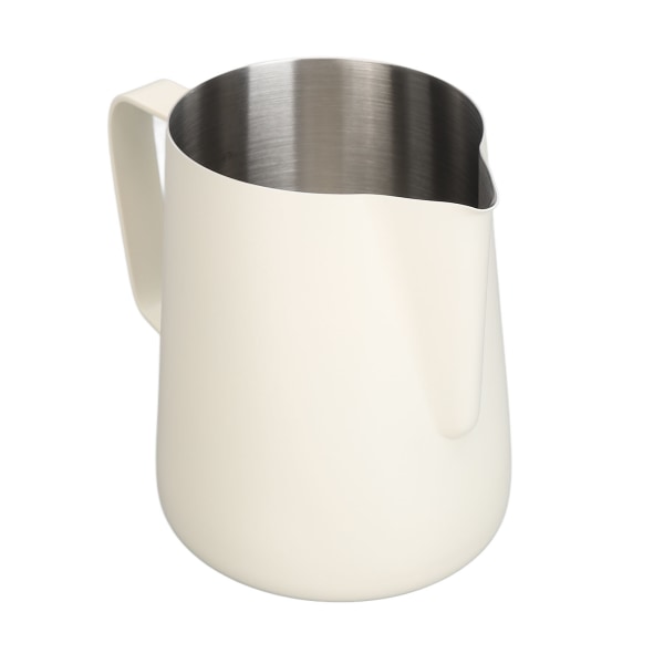 Trekkblomstkopp i rustfritt stål, kunstskumkopp med spiss tut, melkeskummer for kaffeframstilling til hjem og kafé, 600 ml, hvit