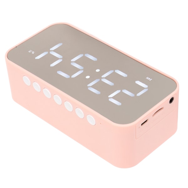 Trådlös Bluetooth-högtalare Stereo Ljud Brusreducerande Temperaturdisplay Röstmeddelande FM-radio Spegelväckarklocka Rosa