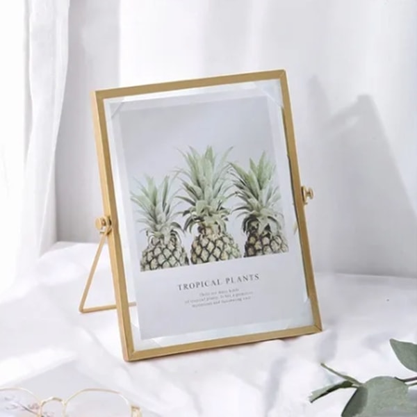 Billedramme Display Transparent Glas Jern Støtte Bordplade Tørret Blomst Ramme til Hjemmedekorationer 6 Tommer