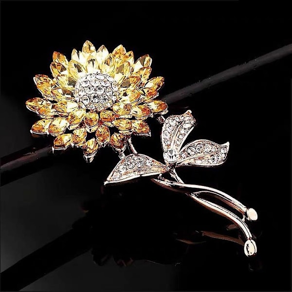 Elegant Gul Solrosbrosch Set - 4 st, Trendiga Österrikiska Kristallstenar, Glimmande Blompinnar för Kvinnor