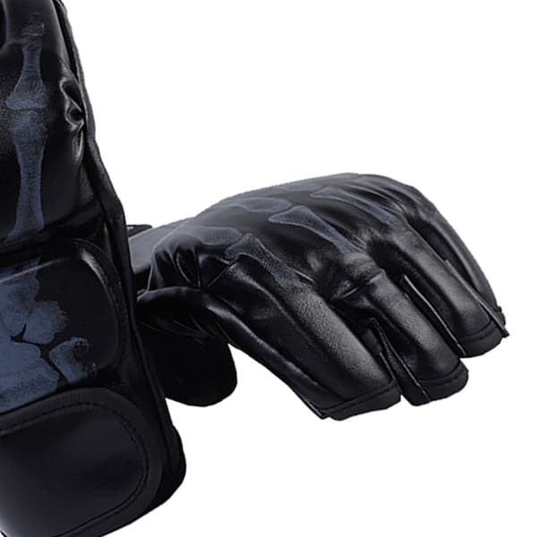 Halvfinger Boksehandsker Kickboks Handsker med Justerbar Håndledsrem til Mænd Kvinder Ghost Hand Style Sort