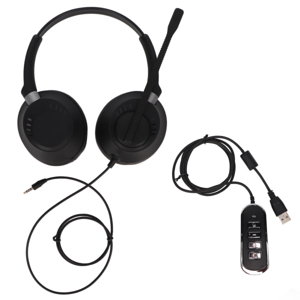 Binaural kundeservice Headset Lydstyrkejustering Mic Mute 3,5 mm telefonheadset med USB-lydkort til kontor