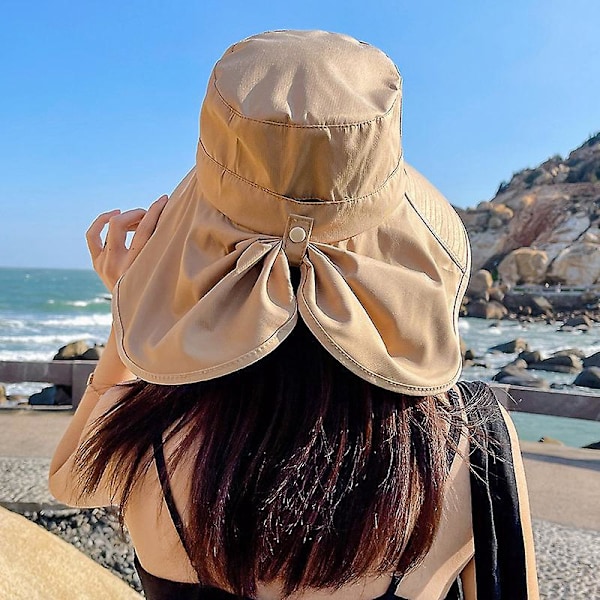 Solhat til kvinder med hestehale - Udendørs UV-beskyttende spandhat med nakkeflap til vandreture, fiskeri og strand