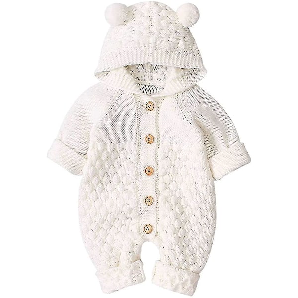 Knitted Baby Girl Hooded Romper Jumpsuit