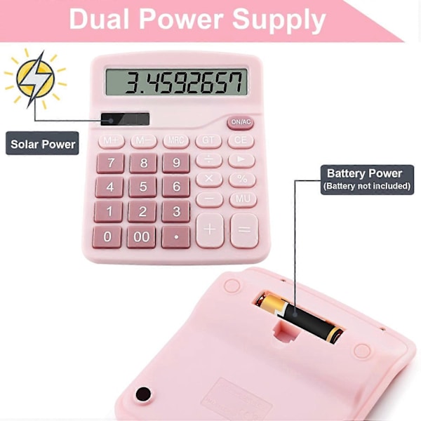 Dual Power Basic Skrivebordskalkulator (Rosa)