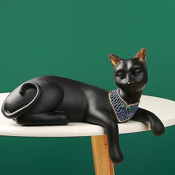 1 stk. Farao Kat Statue Skulptur Lykkekat Ornament Hjem Stue Dekoration Resin Håndværk Gave, Sort