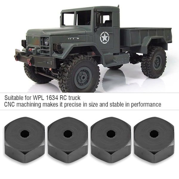 5mm til 12mm hjulnavadapter i aluminiumlegering for WPL 1634 RC-truck (svart)