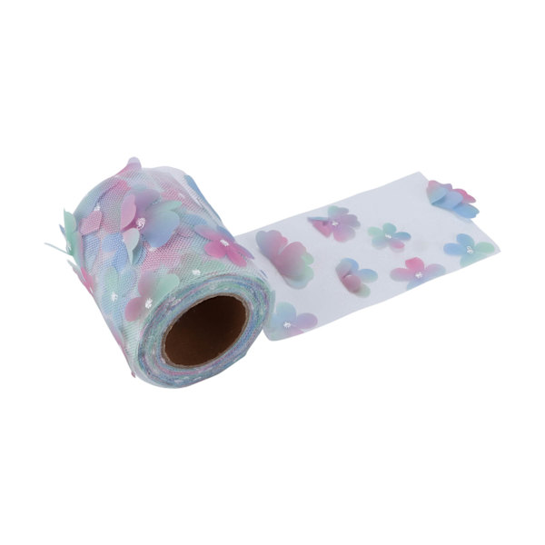 Färgglad Tulle Rulle Gradient Blom Båge Knyt Nät Tyg Rulle DIY Material Rem Blå