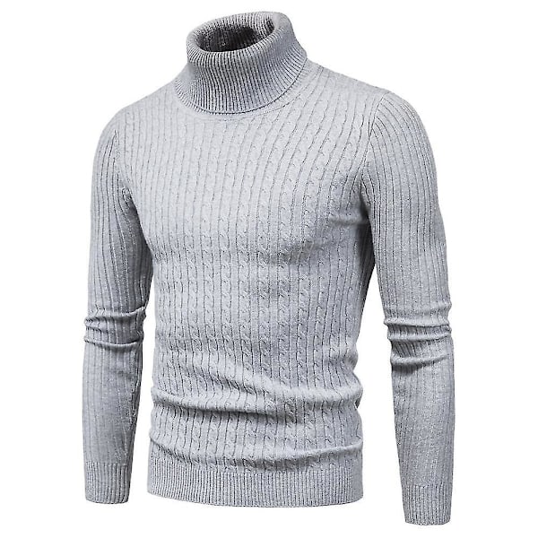 Slank Passform Høy Hals Strikket Genser Pullover for Menn i Lysegrå